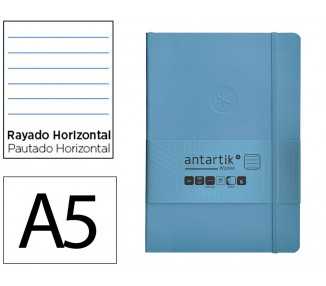Cuaderno con gomilla antartik notes tapa blanda a5 hojas rayas azul claro 80 hojas 80 gr fsc