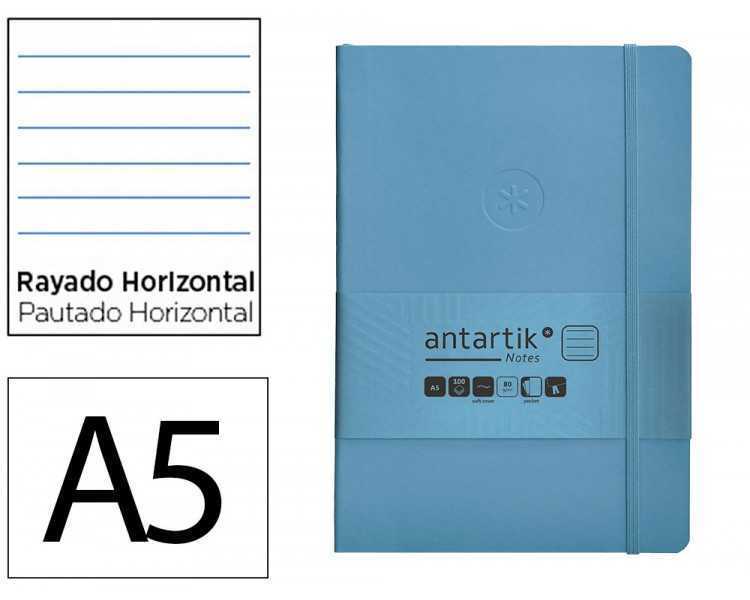 Cuaderno con gomilla antartik notes tapa blanda a5 hojas rayas azul claro 80 hojas 80 gr fsc