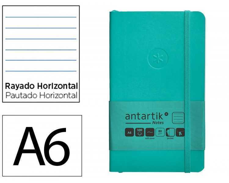 Cuaderno con gomilla antartik notes tapa blanda a6 rayas turquesa 100 hojas 80 gr fsc