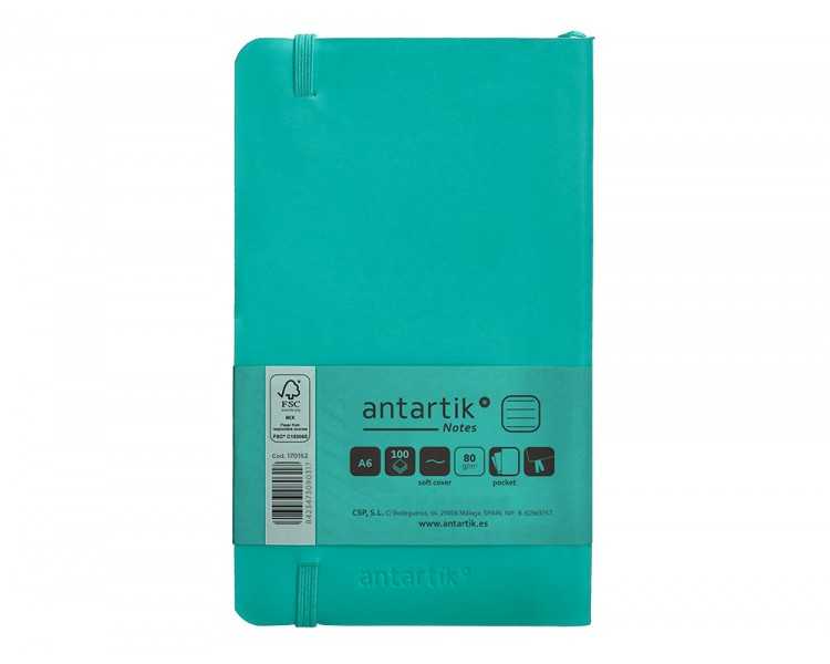 Cuaderno con gomilla antartik notes tapa blanda a6 rayas turquesa 100 hojas 80 gr fsc