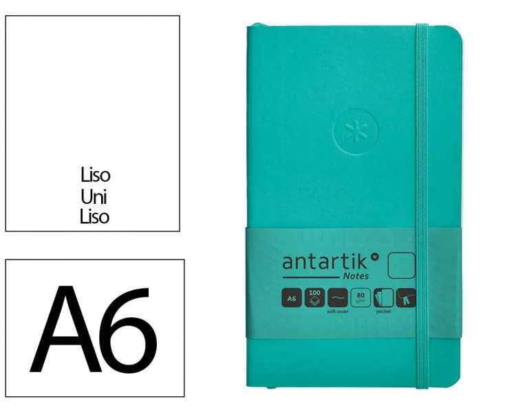 Cuaderno con gomilla antartik notes tapa blanda a6 hojas lisas turquesa 100 hojas 80 gr fsc