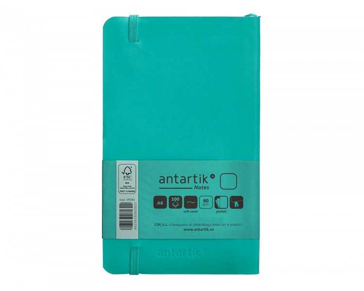 Cuaderno con gomilla antartik notes tapa blanda a6 hojas lisas turquesa 100 hojas 80 gr fsc