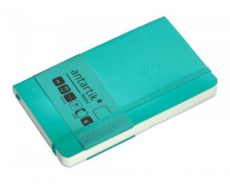 Cuaderno con gomilla antartik notes tapa blanda a6 hojas lisas turquesa 100 hojas 80 gr fsc