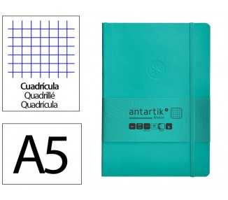 Cuaderno con gomilla antartik notes tapa blanda a5 hojas cuadricula turquesa 80 hojas 80 gr fsc
