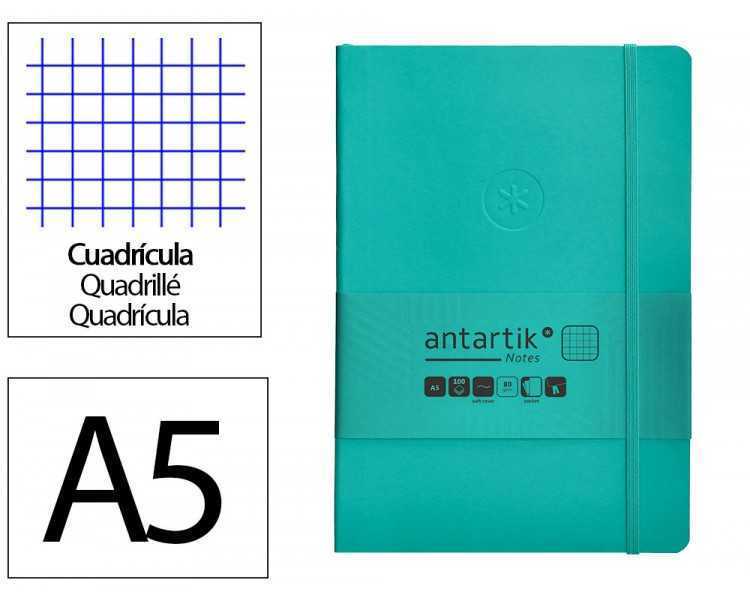 Cuaderno con gomilla antartik notes tapa blanda a5 hojas cuadricula turquesa 80 hojas 80 gr fsc