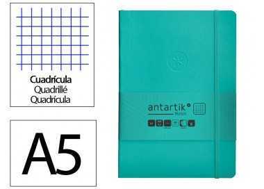 Cuaderno con gomilla antartik notes tapa blanda a5 hojas cuadricula turquesa 80 hojas 80 gr fsc