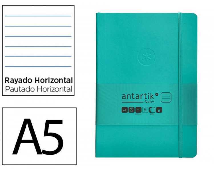 Cuaderno con gomilla antartik notes tapa blanda a5 hojas rayas turquesa 80 hojas 80 gr fsc