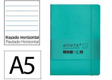 Cuaderno con gomilla antartik notes tapa blanda a5 hojas rayas turquesa 80 hojas 80 gr fsc