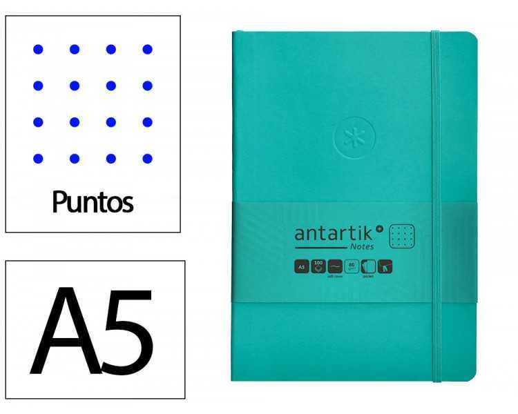 Cuaderno con gomilla antartik notes tapa blanda a5 hojas puntos turquesa 80 hojas 80 gr fsc