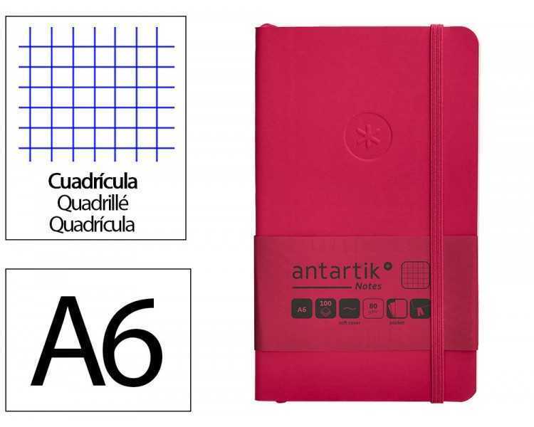Cuaderno con gomilla antartik notes tapa blanda a6 cuadricula burdeos 100 hojas 80 gr fsc