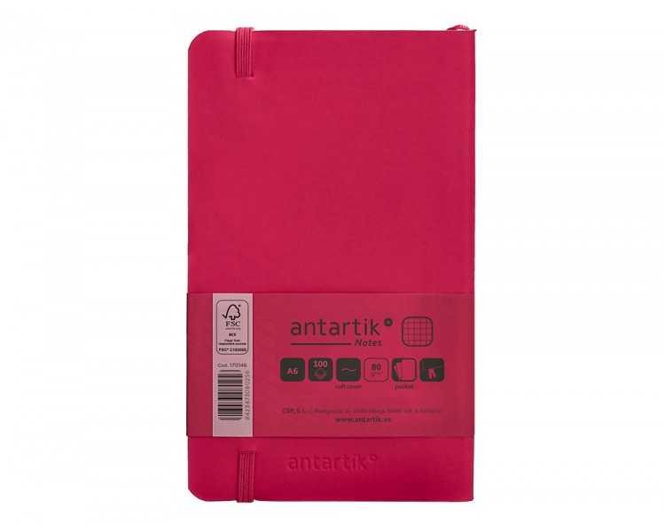 Cuaderno con gomilla antartik notes tapa blanda a6 cuadricula burdeos 100 hojas 80 gr fsc