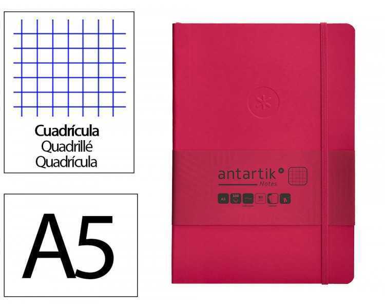Cuaderno con gomilla antartik notes tapa blanda a5 hojas cuadricula burdeos 80 hojas 80 gr fsc