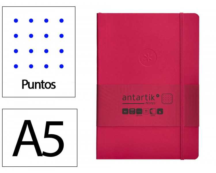Cuaderno con gomilla antartik notes tapa blanda a5 hojas puntos burdeos 80 hojas 80 gr fsc