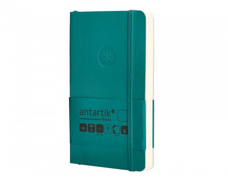 Cuaderno con gomilla antartik notes tapa blanda a6 hojas lisas verde aguamarina 100 hojas 80 gr fsc