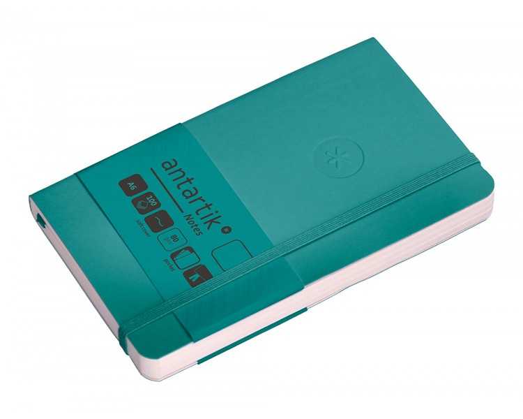 Cuaderno con gomilla antartik notes tapa blanda a6 hojas lisas verde aguamarina 100 hojas 80 gr fsc
