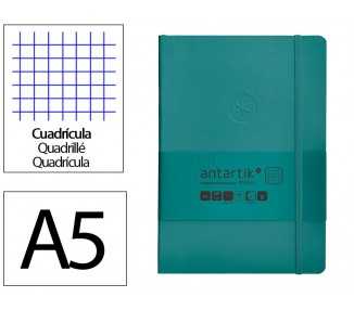 Cuaderno con gomilla antartik notes tapa blanda a5 hojas cuadricula verde aguamarina 80 hojas 80 gr fsc
