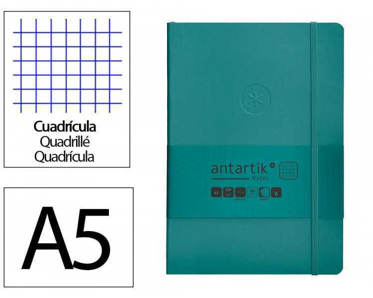 Cuaderno con gomilla antartik notes tapa blanda a5 hojas cuadricula verde aguamarina 80 hojas 80 gr fsc