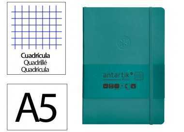 Cuaderno con gomilla antartik notes tapa blanda a5 hojas cuadricula verde aguamarina 80 hojas 80 gr fsc