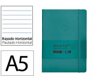 Cuaderno con gomilla antartik notes tapa blanda a5 hojas rayas verde aguamarina 80 hojas 80 gr fsc