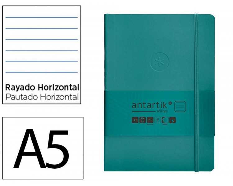 Cuaderno con gomilla antartik notes tapa blanda a5 hojas rayas verde aguamarina 80 hojas 80 gr fsc