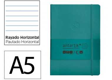 Cuaderno con gomilla antartik notes tapa blanda a5 hojas rayas verde aguamarina 80 hojas 80 gr fsc