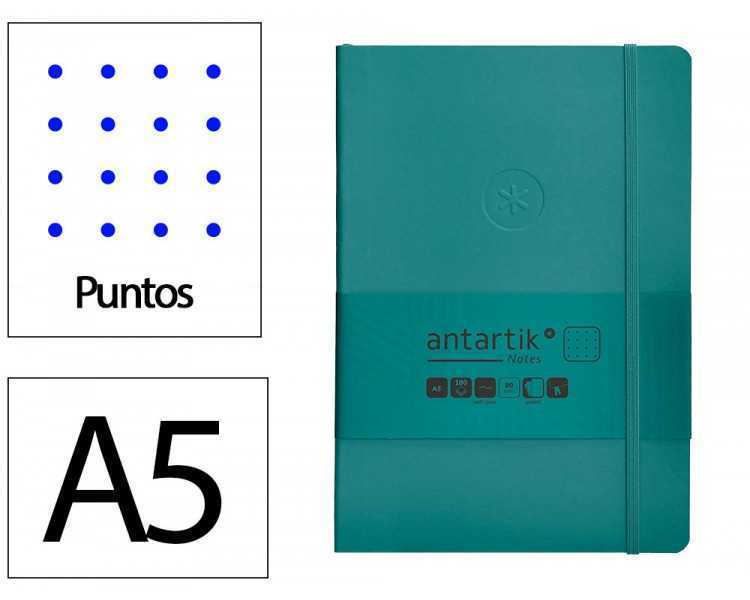 Cuaderno con gomilla antartik notes tapa blanda a5 hojas puntos verde aguamarina 80 hojas 80 gr fsc