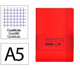 Cuaderno con gomilla antartik notes tapa blanda a5 hojas cuadricula rojo 80 hojas 80 gr fsc