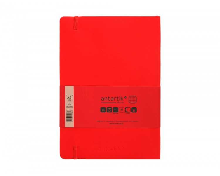 Cuaderno con gomilla antartik notes tapa blanda a5 hojas cuadricula rojo 80 hojas 80 gr fsc