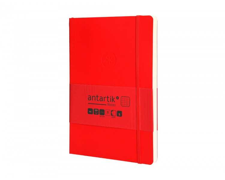 Cuaderno con gomilla antartik notes tapa blanda a5 hojas cuadricula rojo 80 hojas 80 gr fsc