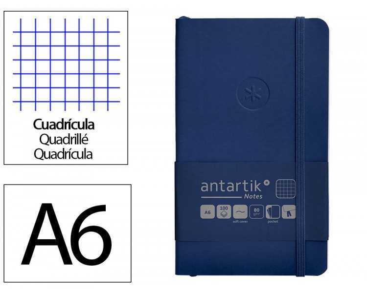 Cuaderno con gomilla antartik notes tapa blanda a6 cuadricula azul marino 100 hojas 80 gr fsc