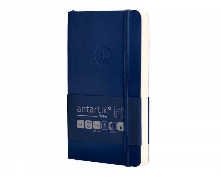 Cuaderno con gomilla antartik notes tapa blanda a6 cuadricula azul marino 100 hojas 80 gr fsc