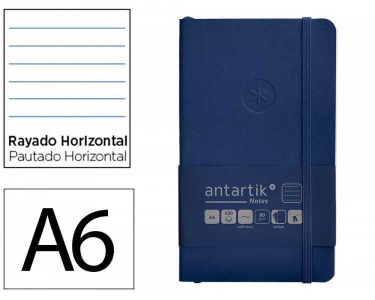 Cuaderno con gomilla antartik notes tapa blanda a6 rayas azul marino 100 hojas 80 gr fsc