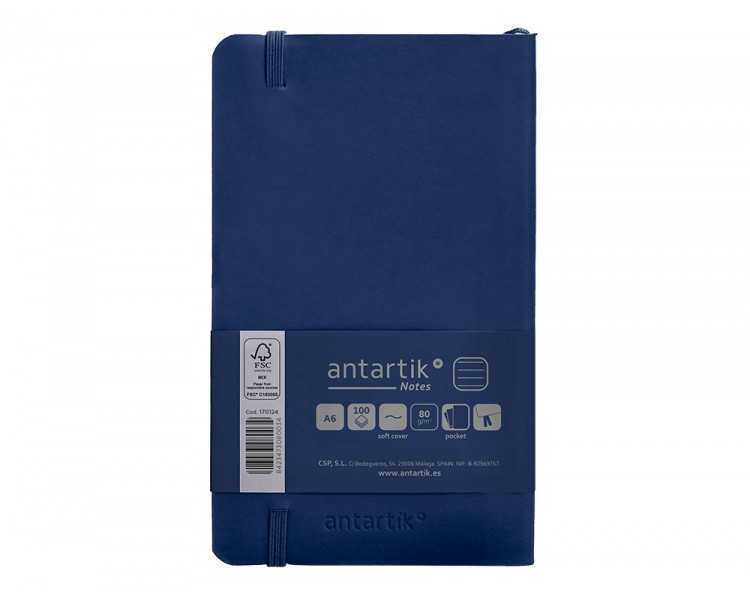 Cuaderno con gomilla antartik notes tapa blanda a6 rayas azul marino 100 hojas 80 gr fsc