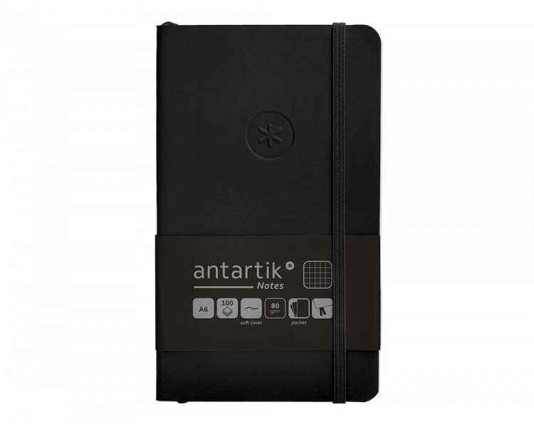 Cuaderno con gomilla antartik notes tapa blanda a6 cuadricula negro 100 hojas 80 gr fsc