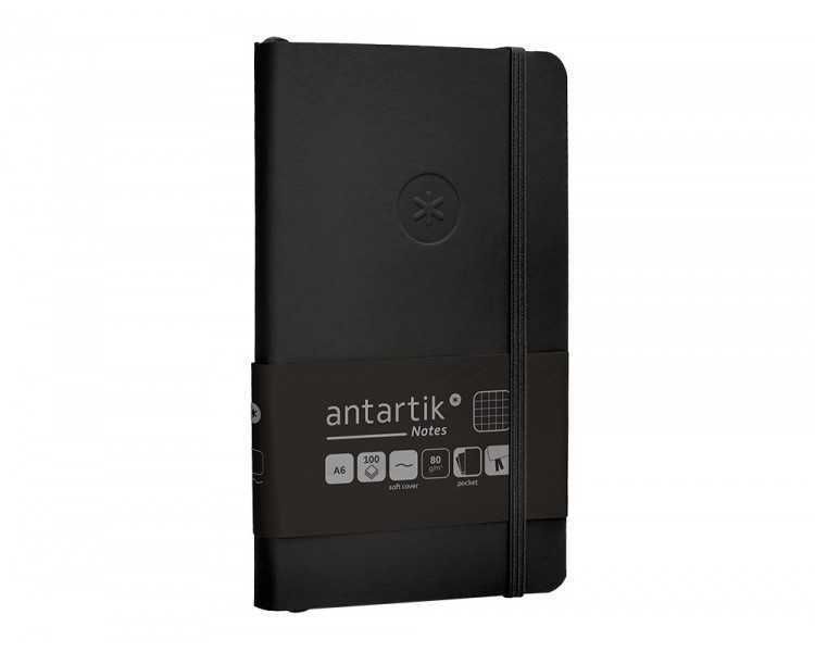 Cuaderno con gomilla antartik notes tapa blanda a6 cuadricula negro 100 hojas 80 gr fsc