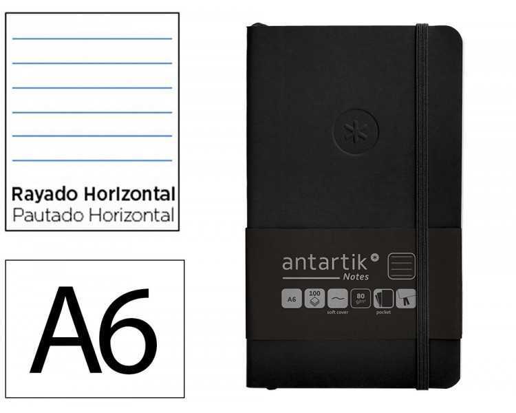 Cuaderno con gomilla antartik notes tapa blanda a6 rayas negro 100 hojas 80 gr fsc