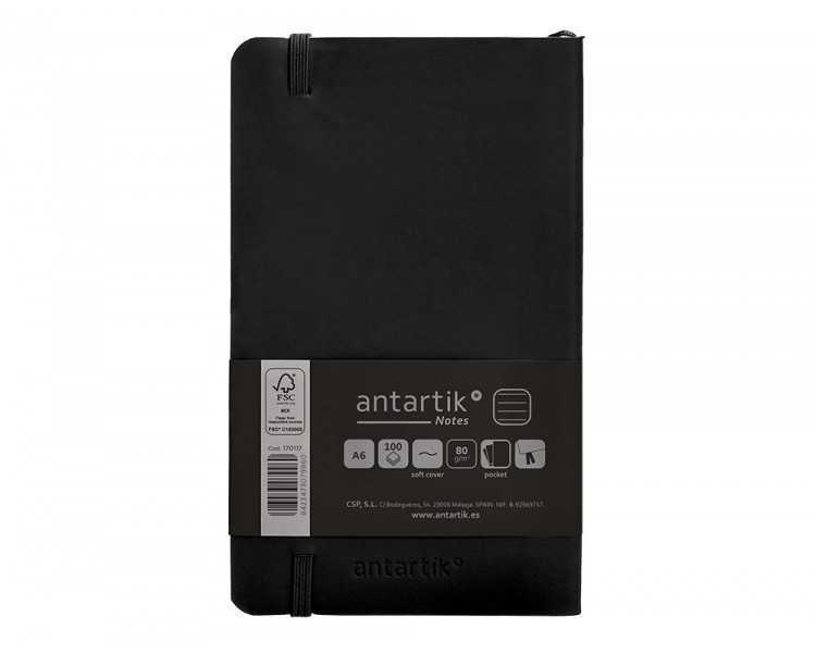 Cuaderno con gomilla antartik notes tapa blanda a6 rayas negro 100 hojas 80 gr fsc