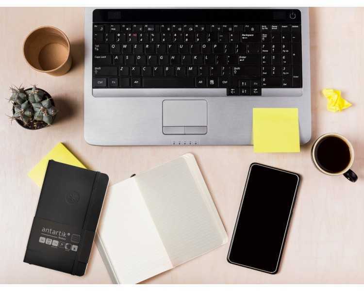 Cuaderno con gomilla antartik notes tapa blanda a6 rayas negro 100 hojas 80 gr fsc
