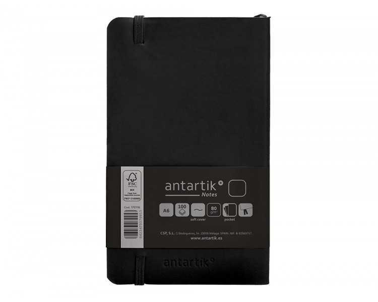 Cuaderno con gomilla antartik notes tapa blanda a6 hojas lisas negro 100 hojas 80 gr fsc