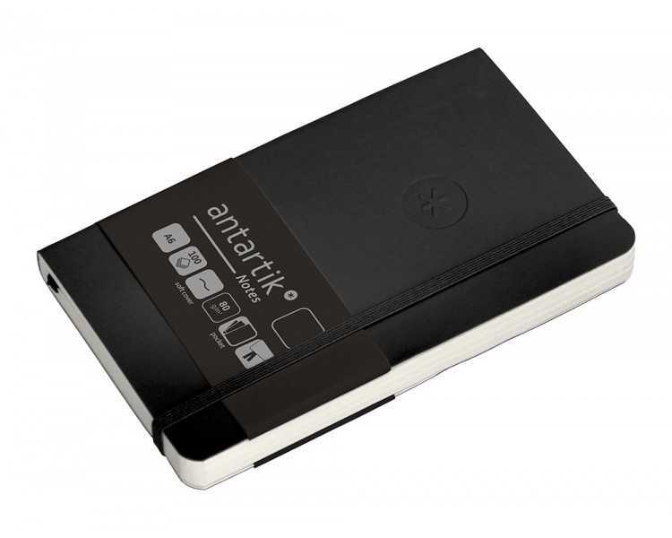 Cuaderno con gomilla antartik notes tapa blanda a6 hojas lisas negro 100 hojas 80 gr fsc