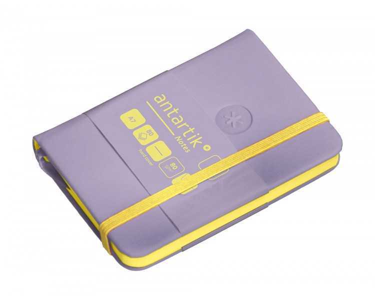Cuaderno con gomilla antartik notes tapa dura a7 hojas lisas morado y amarillo 80 hojas 80 gr fsc
