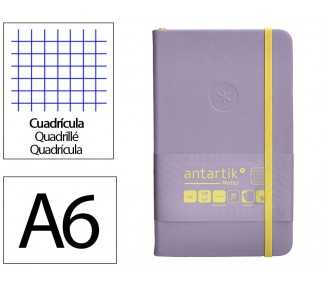 Cuaderno con gomilla antartik notes tapa dura a6 hojas cuadricula morado y amarillo 100 hojas 80 gr fsc
