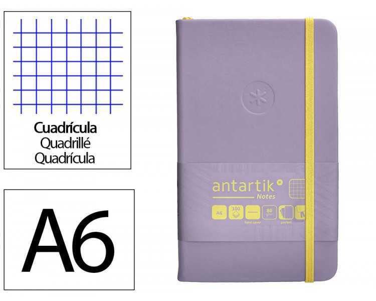 Cuaderno con gomilla antartik notes tapa dura a6 hojas cuadricula morado y amarillo 100 hojas 80 gr fsc