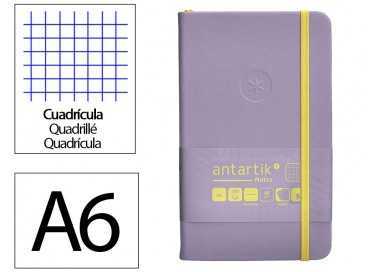 Cuaderno con gomilla antartik notes tapa dura a6 hojas cuadricula morado y amarillo 100 hojas 80 gr fsc