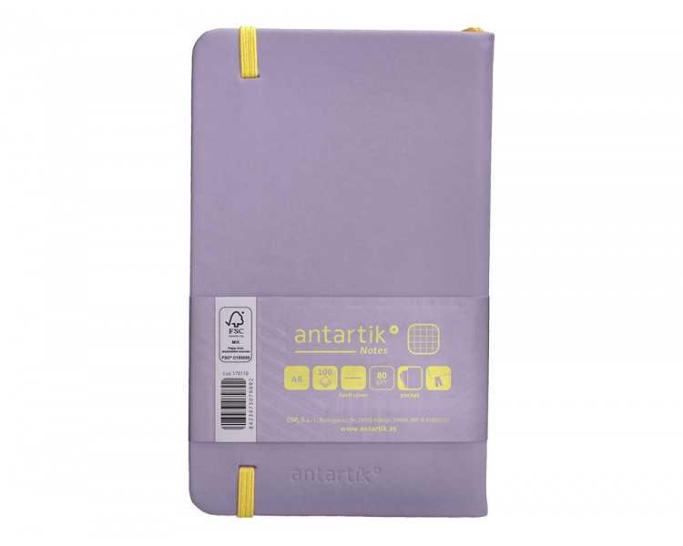 Cuaderno con gomilla antartik notes tapa dura a6 hojas cuadricula morado y amarillo 100 hojas 80 gr fsc