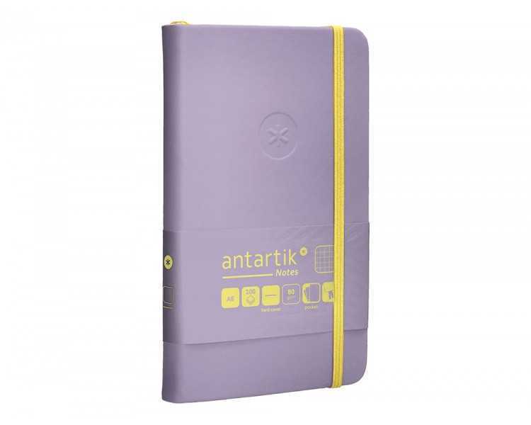 Cuaderno con gomilla antartik notes tapa dura a6 hojas cuadricula morado y amarillo 100 hojas 80 gr fsc