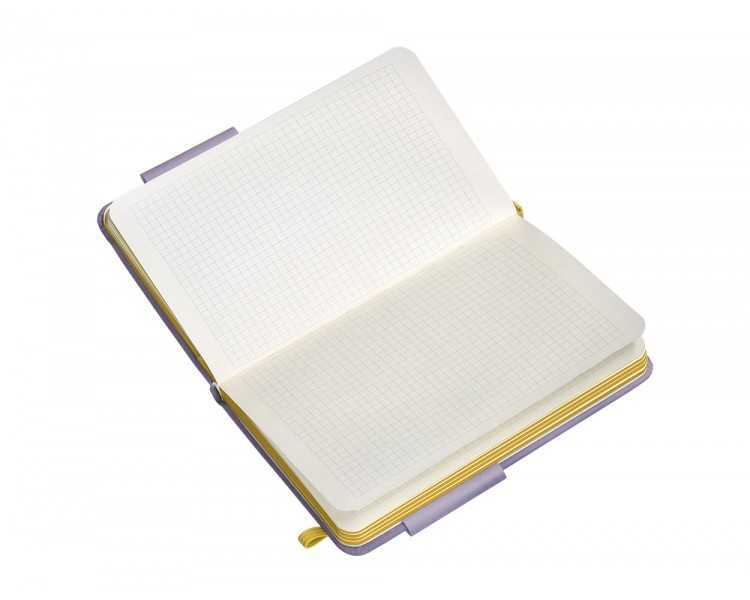 Cuaderno con gomilla antartik notes tapa dura a6 hojas cuadricula morado y amarillo 100 hojas 80 gr fsc
