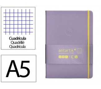 Cuaderno con gomilla antartik notes tapa dura a5 hojas cuadricula morado y amarillo 100 hojas 80 gr fsc