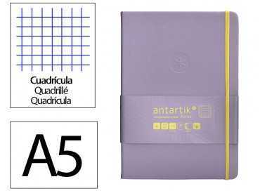 Cuaderno con gomilla antartik notes tapa dura a5 hojas cuadricula morado y amarillo 100 hojas 80 gr fsc