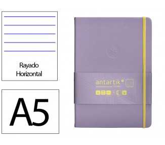 Cuaderno con gomilla antartik notes tapa dura a5 hojas rayas morado y amarillo 100 hojas 80 gr fsc